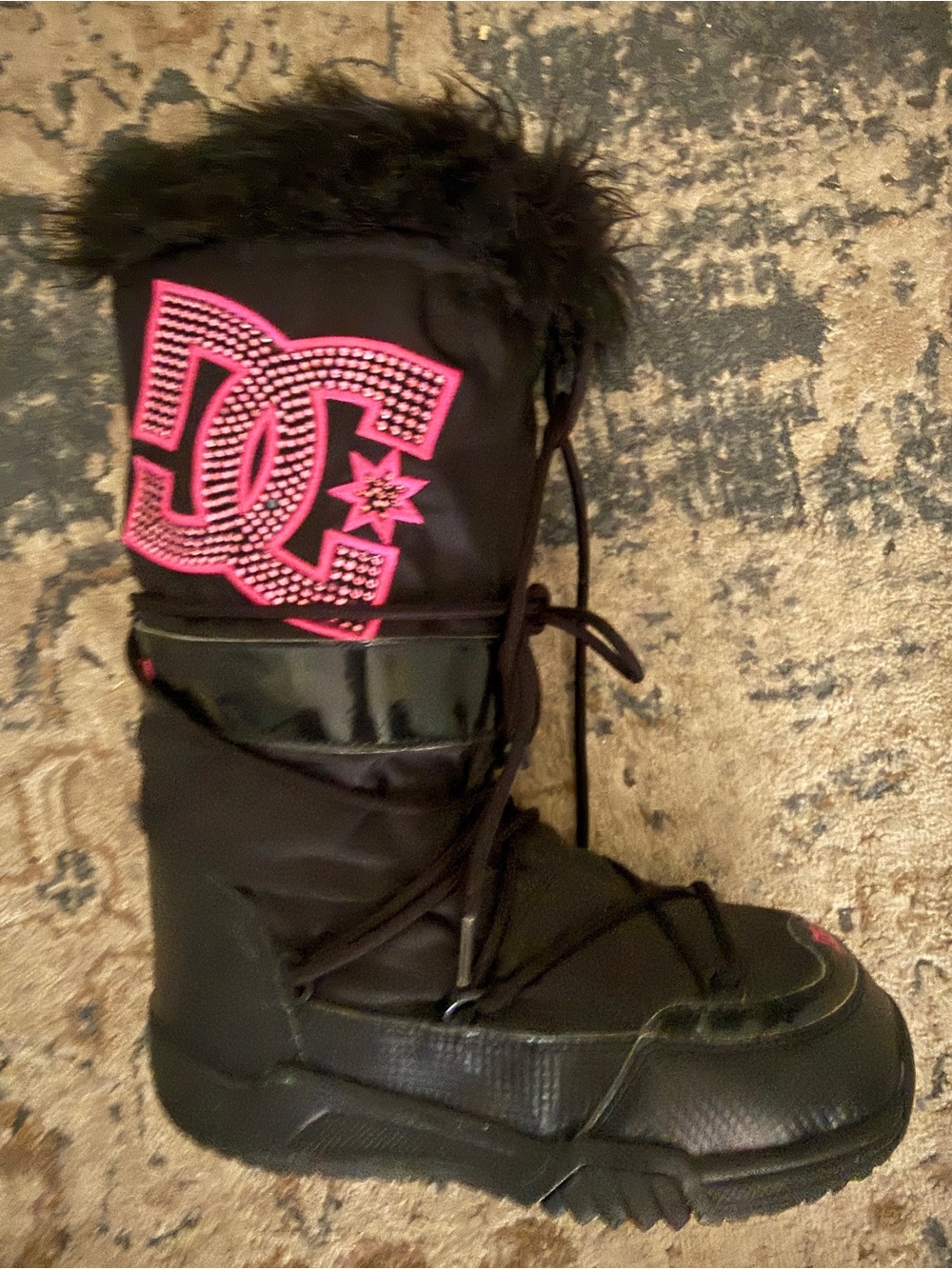 DC Black Shoe Sole with Pink Logo Accent